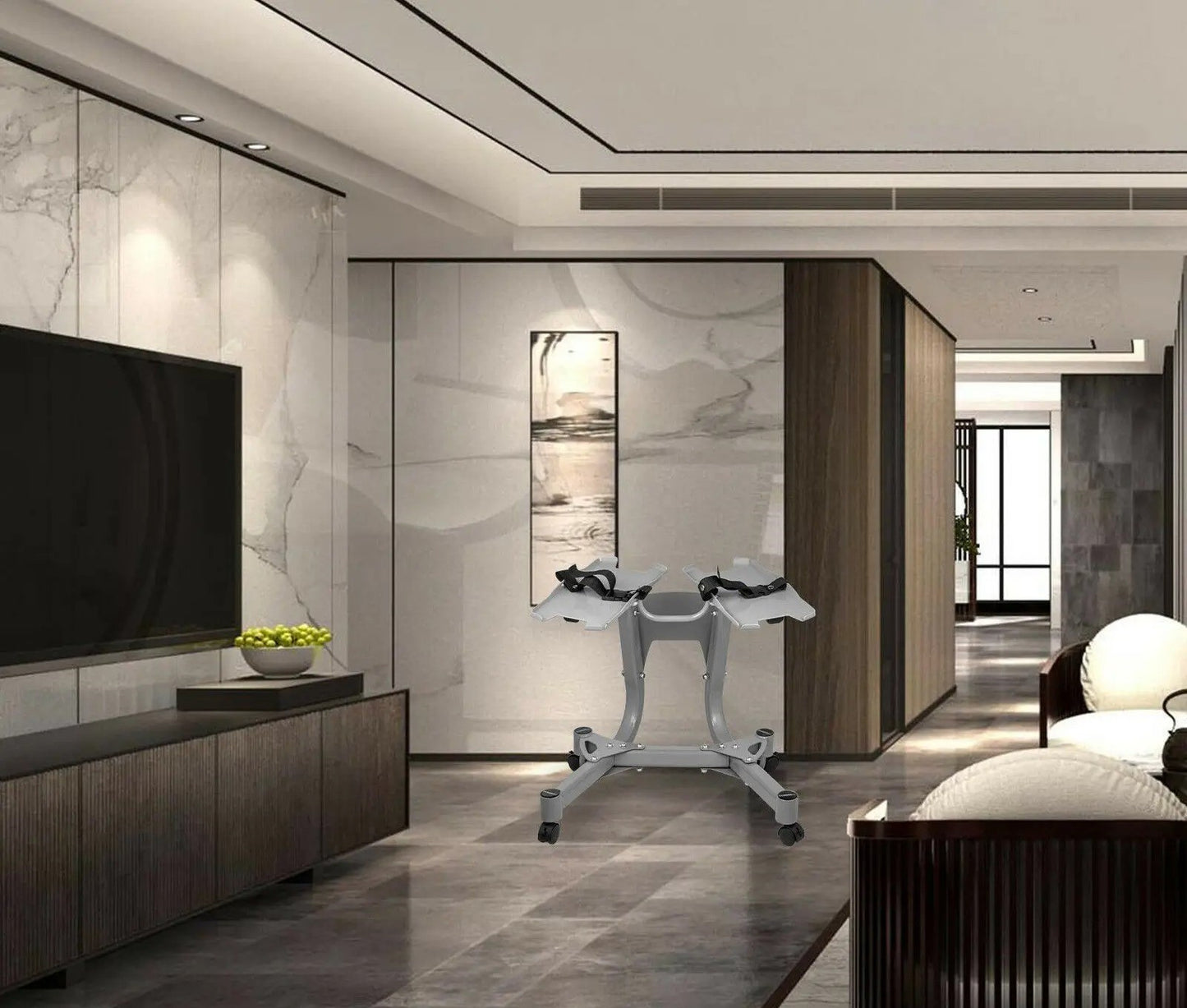 haltères réglables support dans un salon